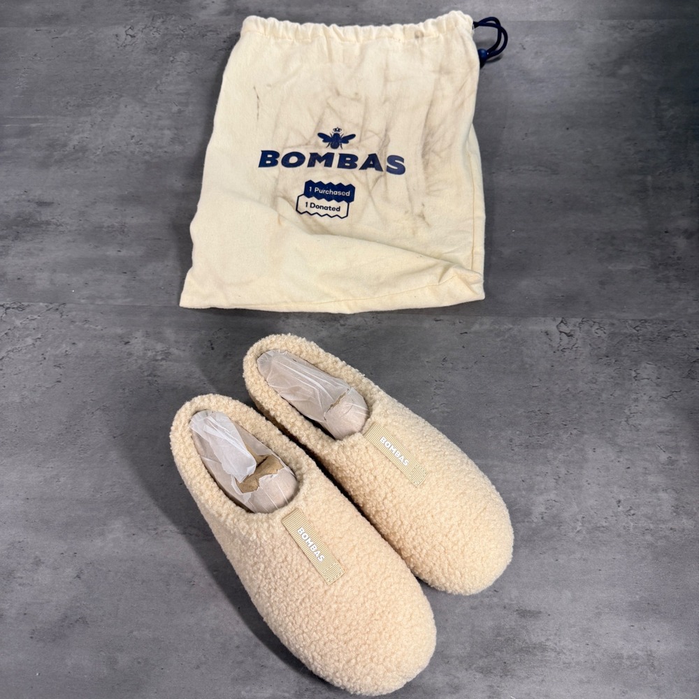 Bombas Sunday Slippers Women 8 Cream Sherpa Plush Indoor Outdoor Mule Shoes - Picture 3 of 5